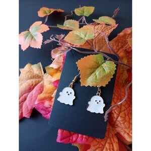 NWT Halloween White Ghost Earrings w/ Gold-Plated Hooks